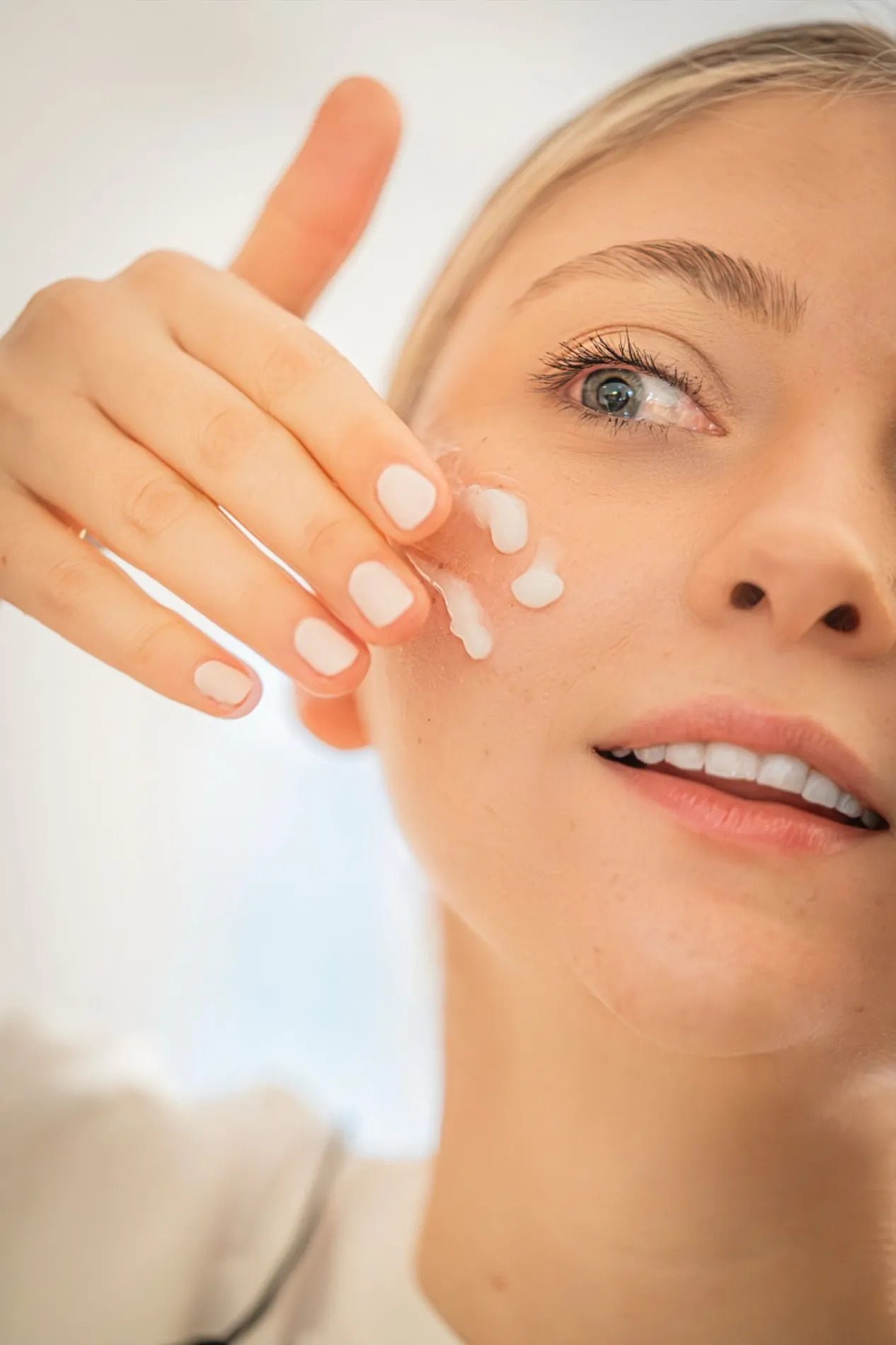 Gloved hand applying a serum